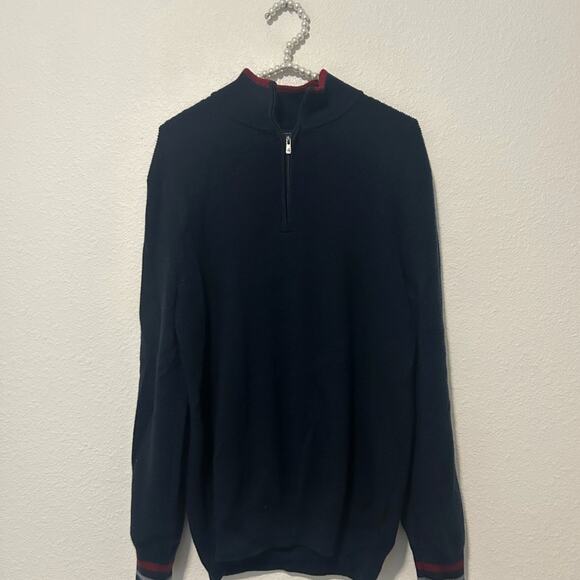 Brooks Brothers Merino Wool Sweater Mens Size Large Quarter Zip Pullover Blue - Picture 1 of 12